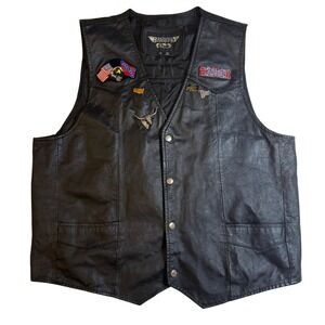 Vintage Bikers Club Leather Vest Men's‎ XL Embellished Pins Patches
